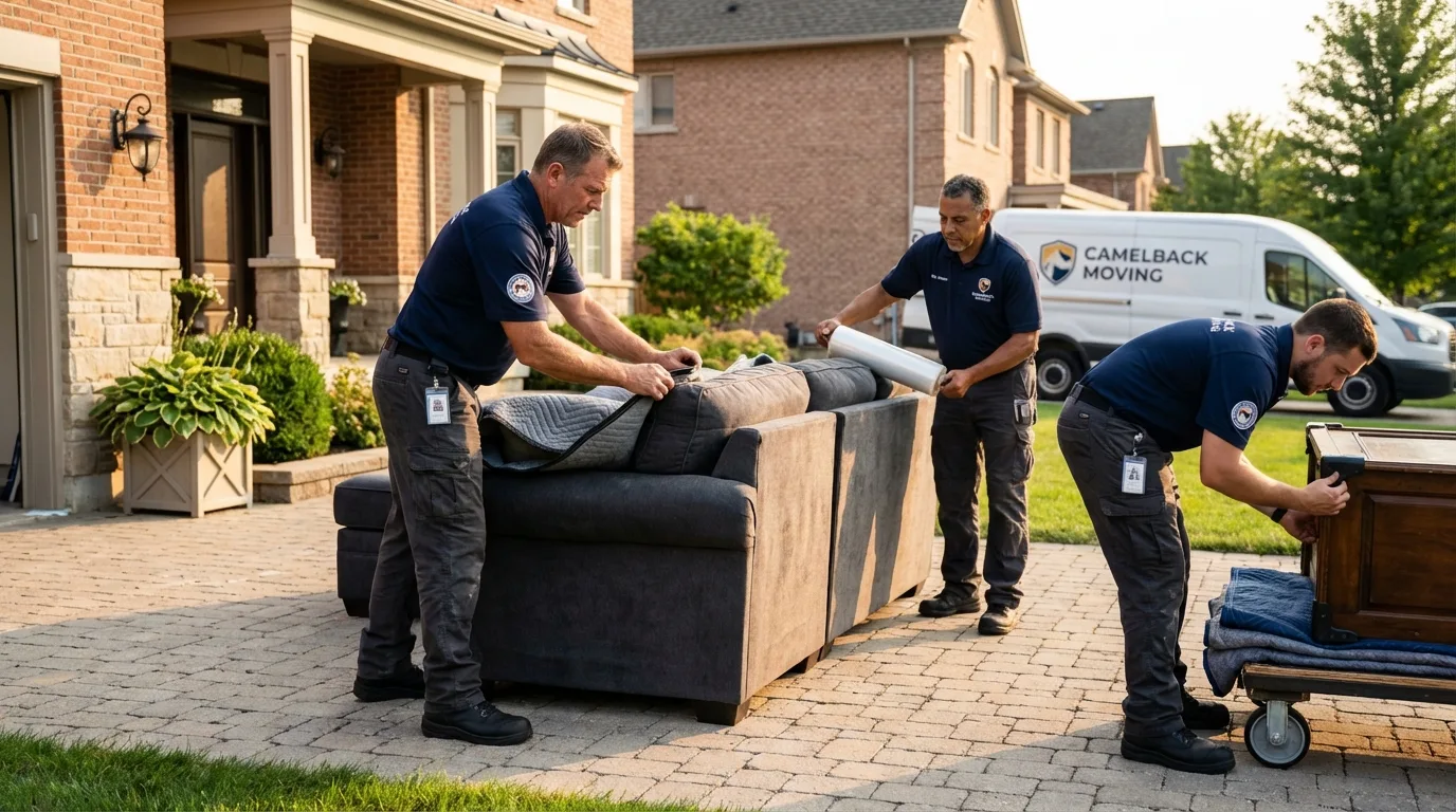 Large estate moving crew wrapping furniture in Albemarle, NC